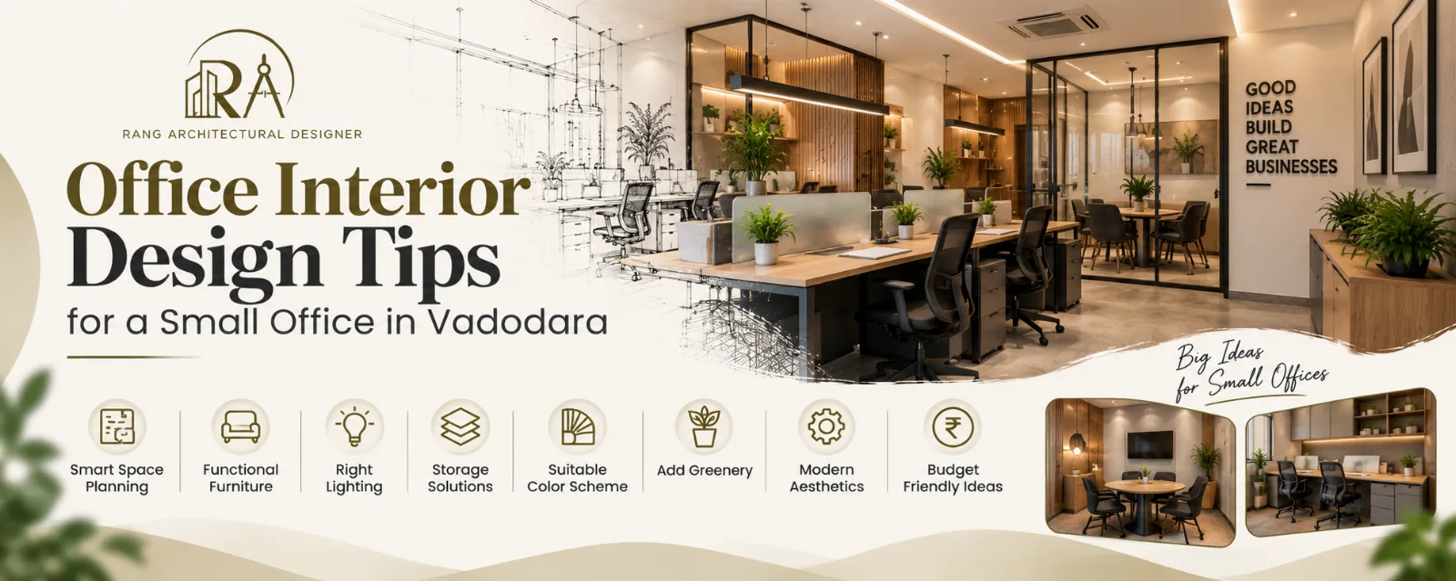 Office interior with marble-finish workstations in Vadodara