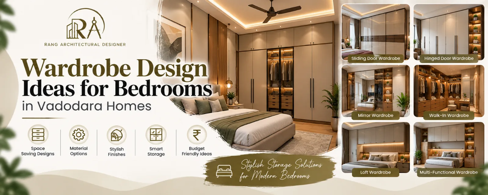 Bedroom with wall paneling and wardrobe in a Vadodara apartment